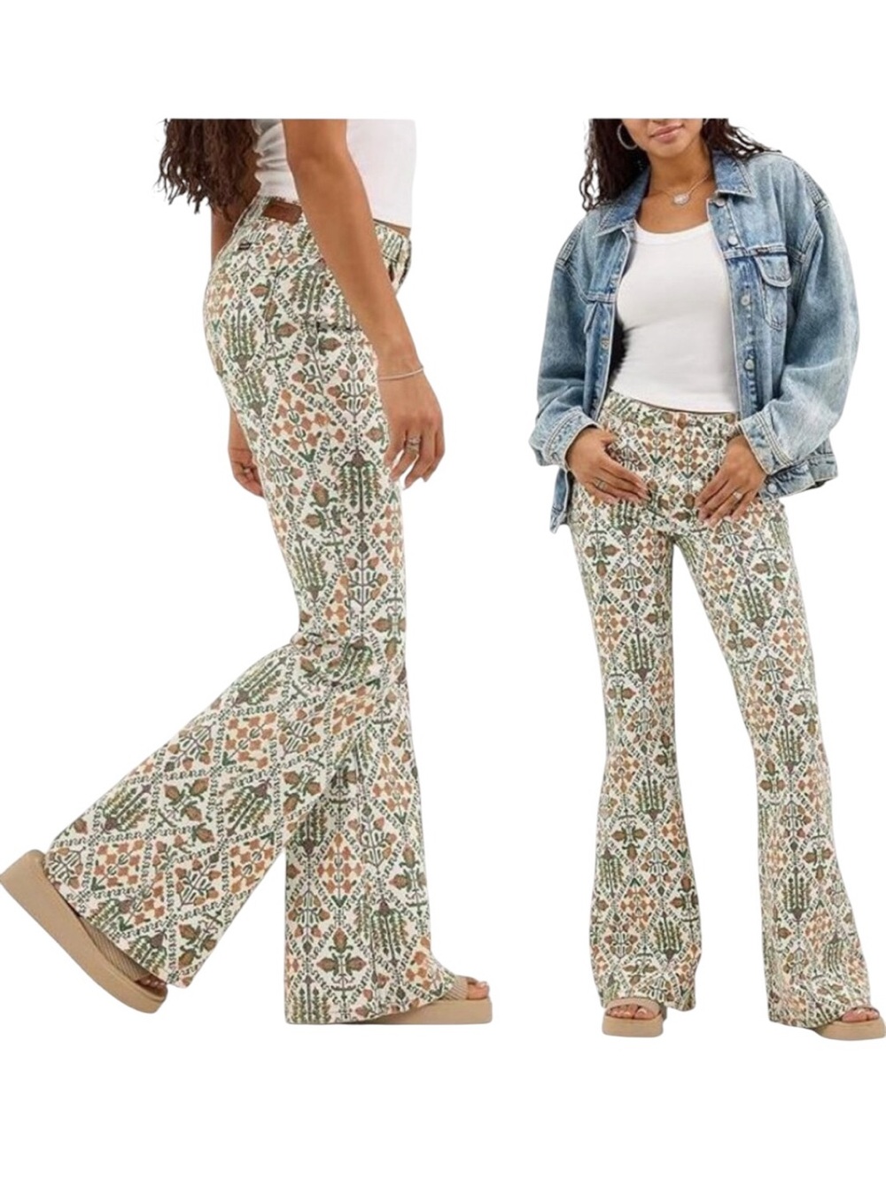 New Wrangler High Rise Fierce Flare Jeans in Green Vintage Garden Size 12/31 - Picture 11 of 11